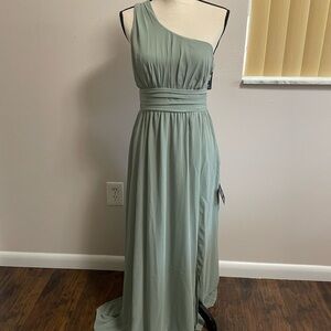 Graciously Gorgeous Sage Brush One-Shoulder Cutout Maxi Dress